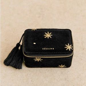NWOT Sezane Black Velvet Daisy Embroidery Jewelry Case